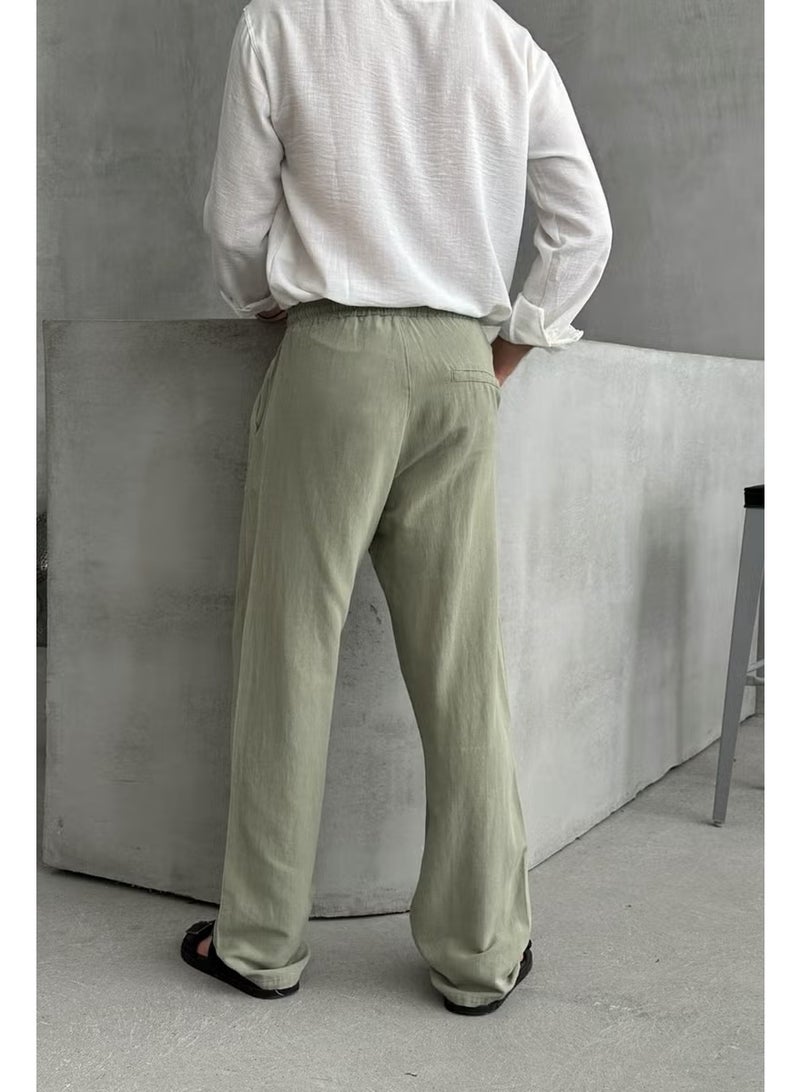 HYMAN Men's Elastic Waist Baggy Linen Trousers - Image 3